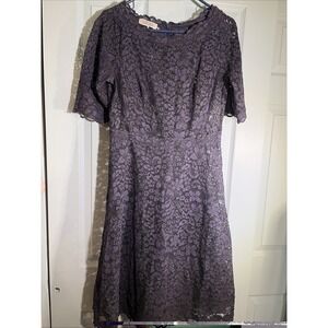 Teri Jon Rickie Freeman Navy Blue Lace Overlay Layered Crinoline Dress 8.